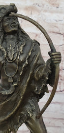 Bronze Mohican Indian Warrior Chief Sculpture Marble Base