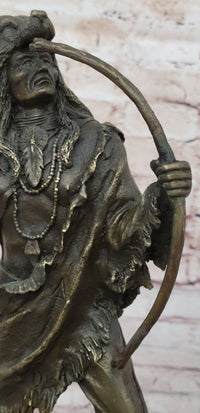Bronze Mohican Indian Warrior Chief Sculpture Marble Base