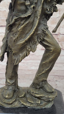 Bronze Mohican Indian Warrior Chief Sculpture Marble Base
