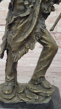 Bronze Mohican Indian Warrior Chief Sculpture Marble Base