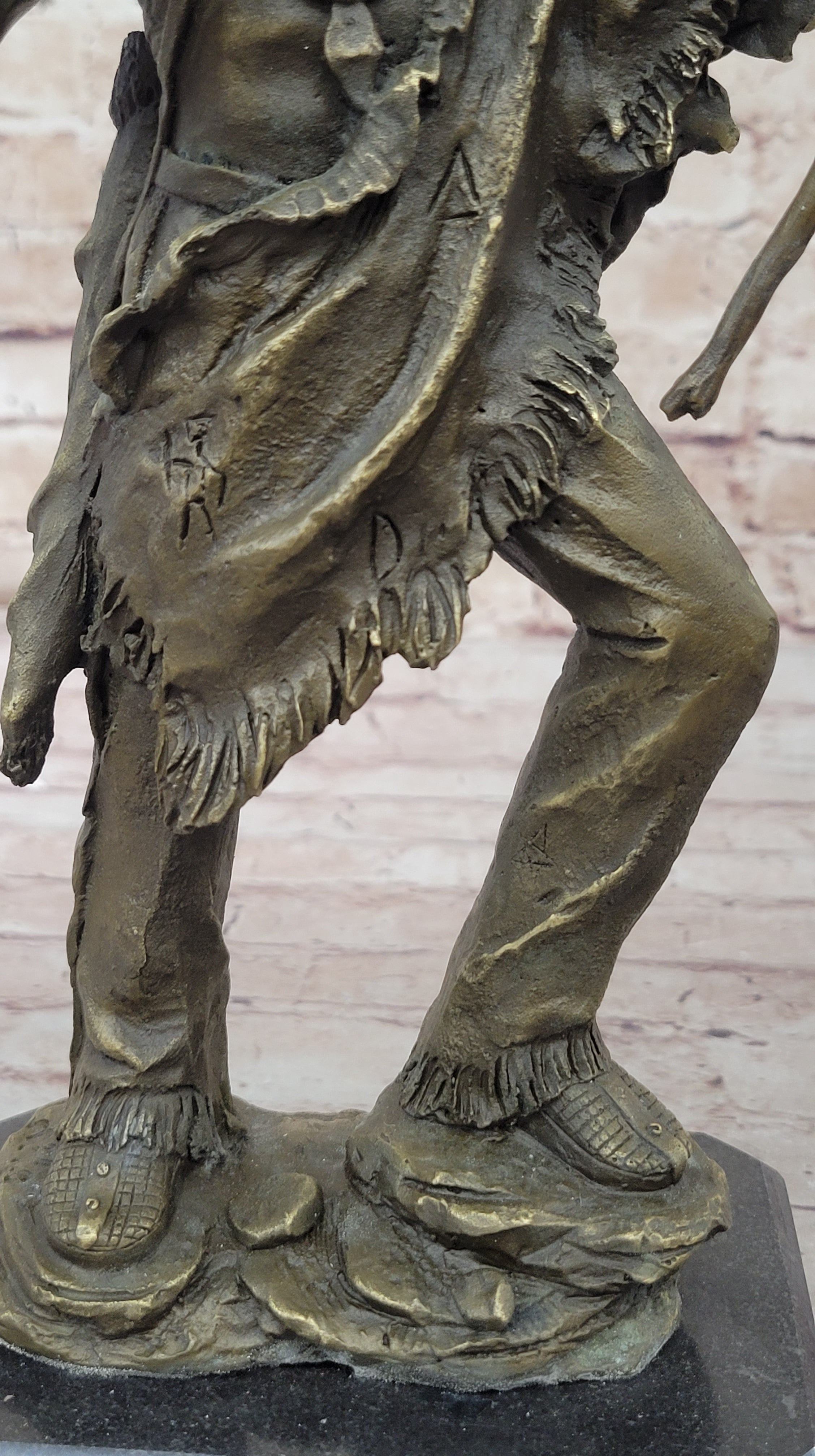 Bronze Mohican Indian Warrior Chief Sculpture Marble Base