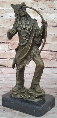 Bronze Mohican Indian Warrior Chief Sculpture Marble Base