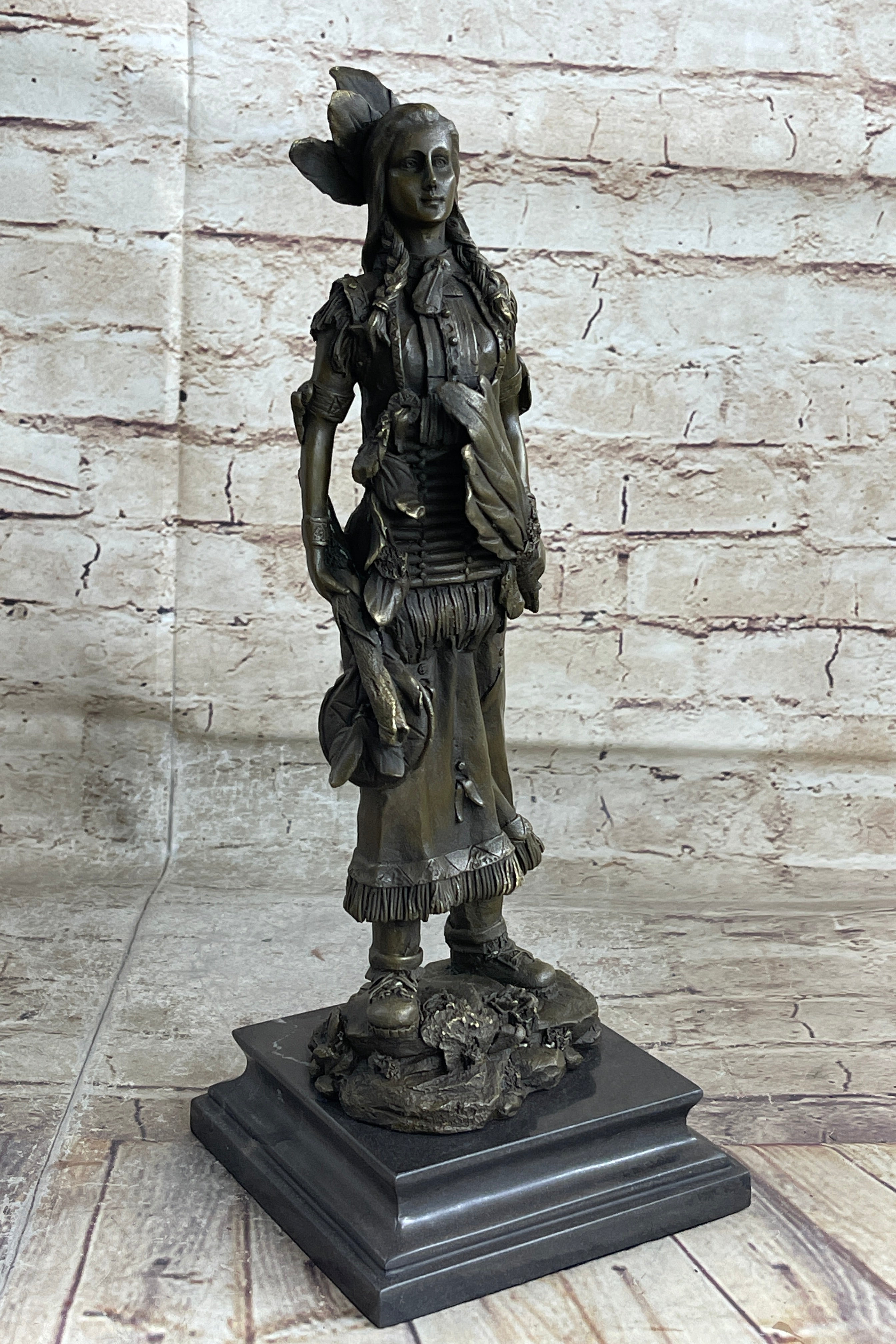 Fierce Native American Indian Woman Signed B.Wood LostWax Bronze