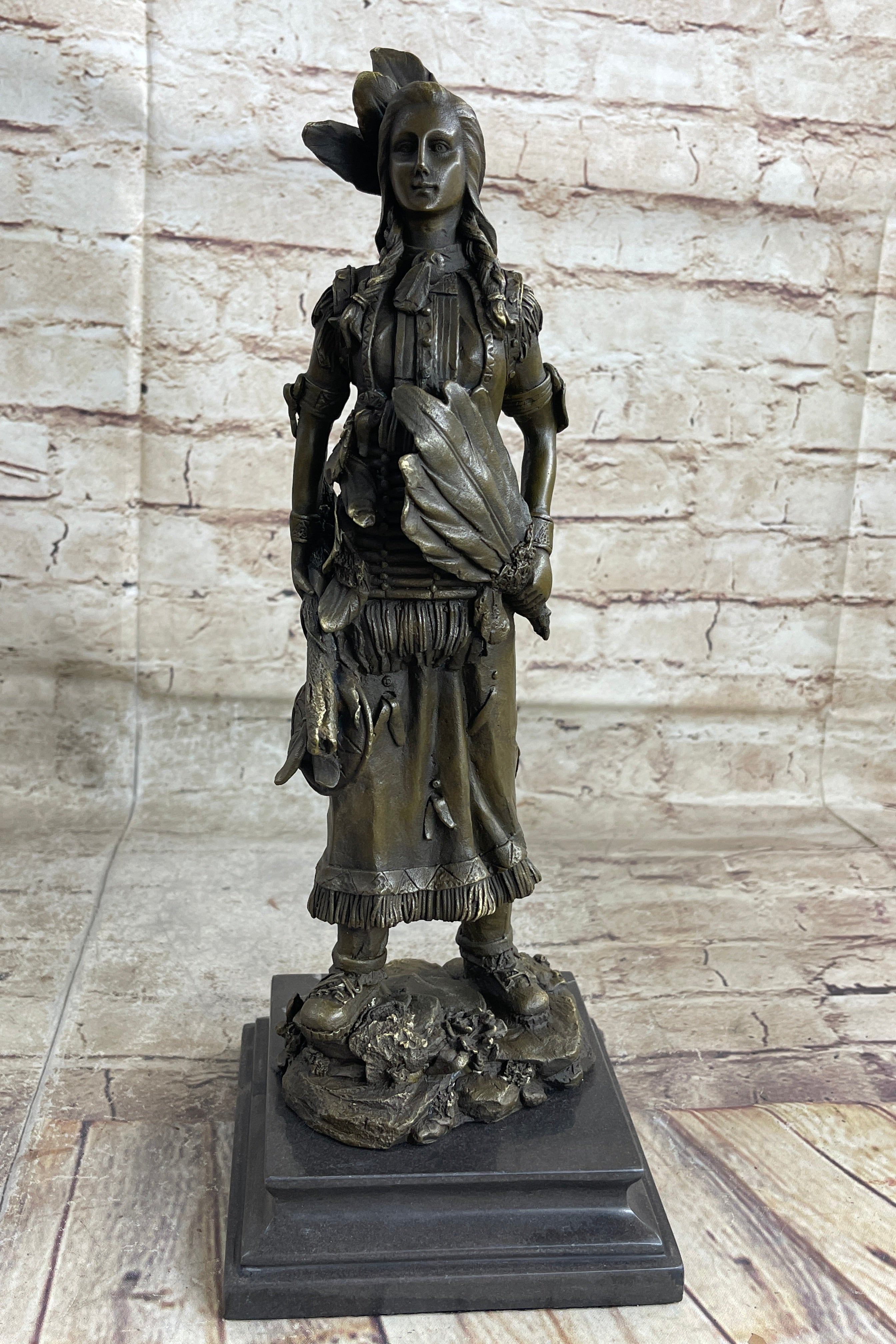 Fierce Native American Indian Woman Signed B.Wood LostWax Bronze