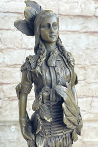 Fierce Native American Indian Woman Signed B.Wood LostWax Bronze