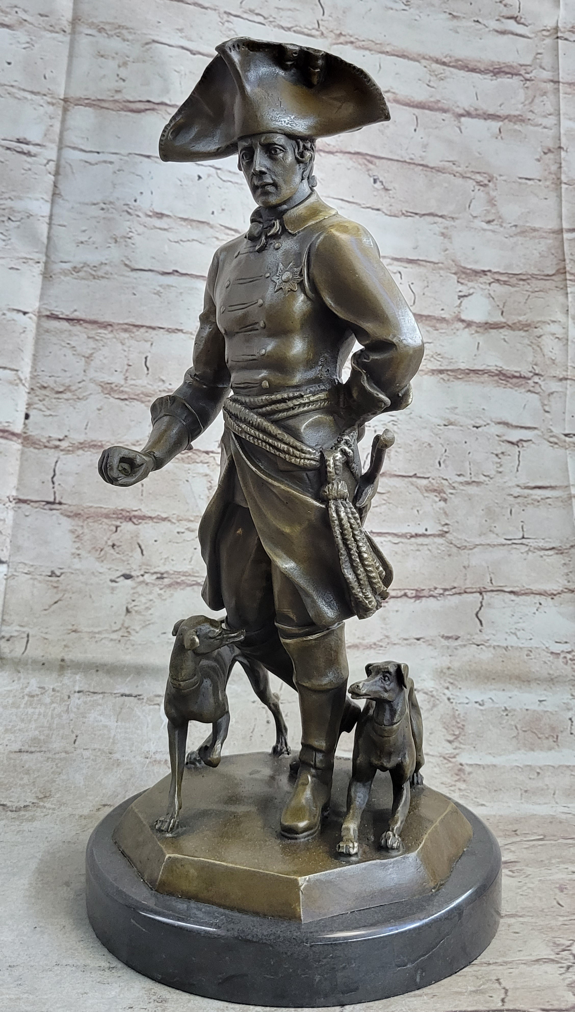 Frederick the Great of Prussia w/ Dogs Bronze 16" x 8.5"