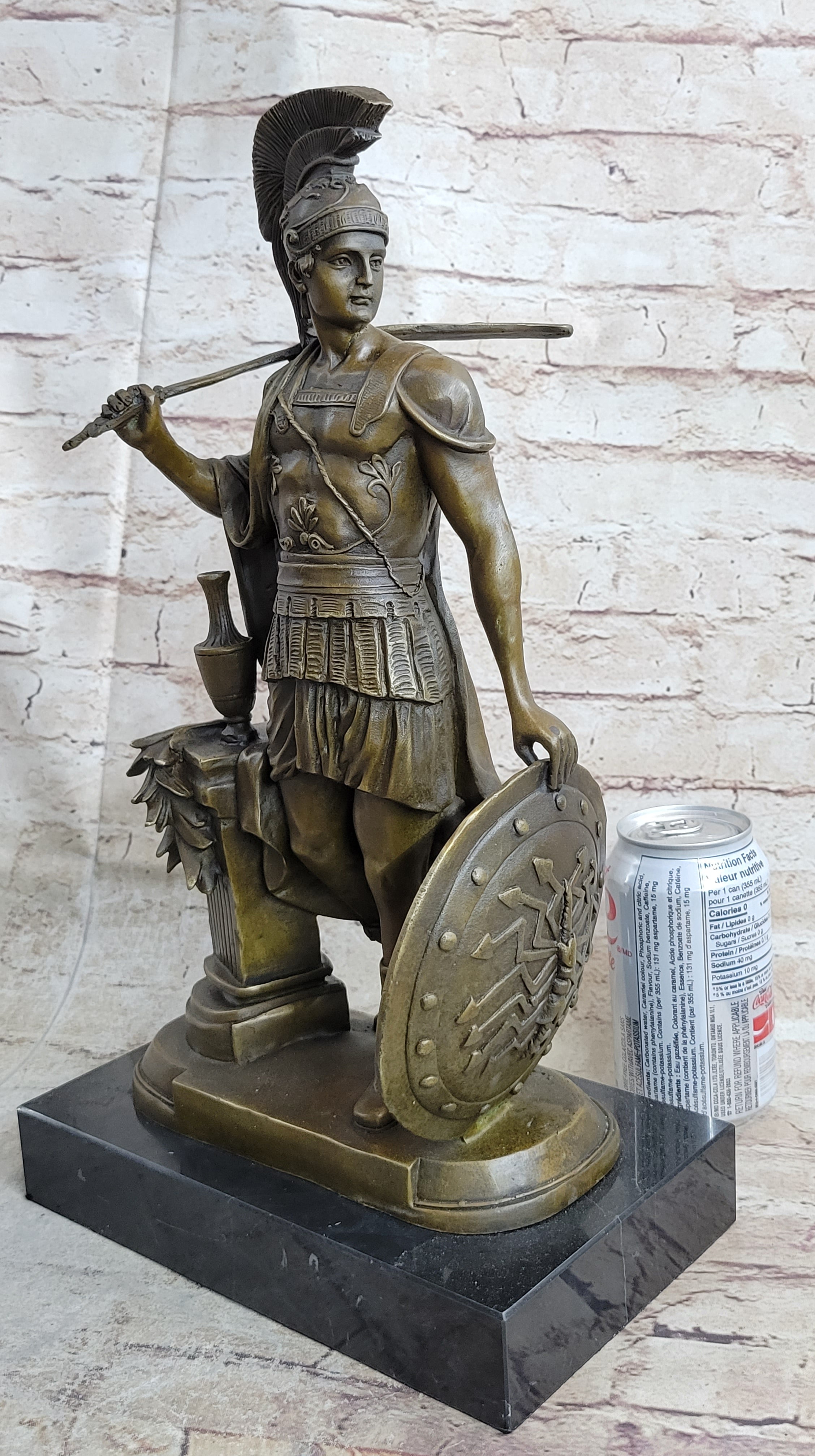 Art Deco Odysseus Roman Warrior Bronze Sculpture Marble Base