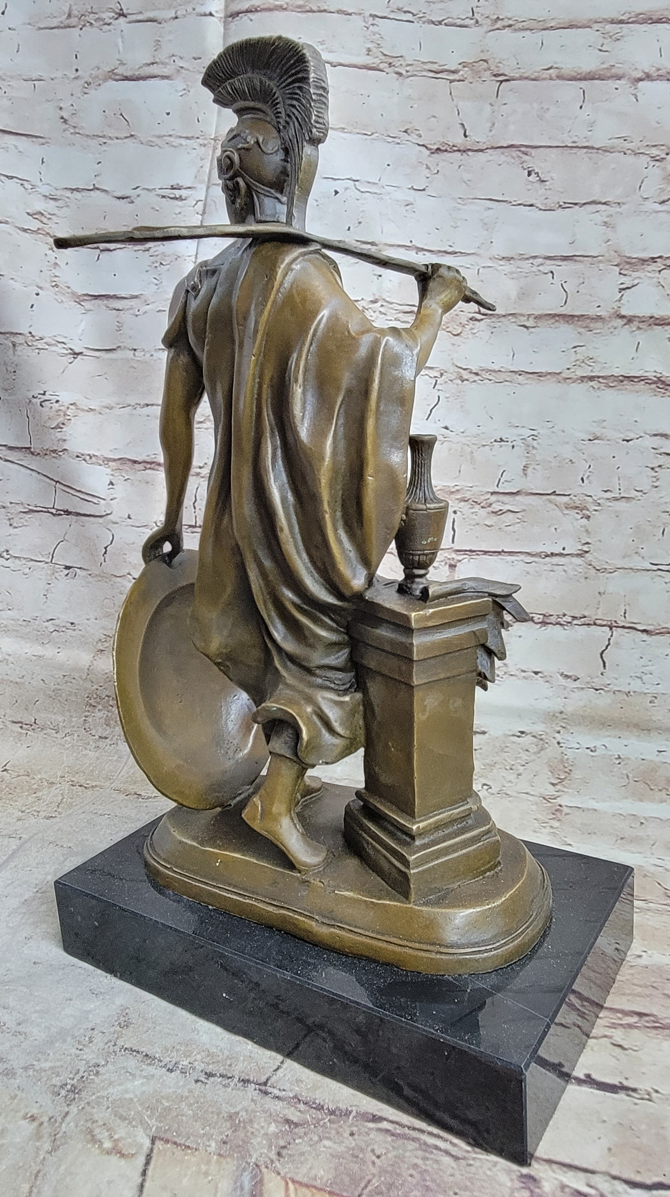 Art Deco Odysseus Roman Warrior Bronze Sculpture Marble Base