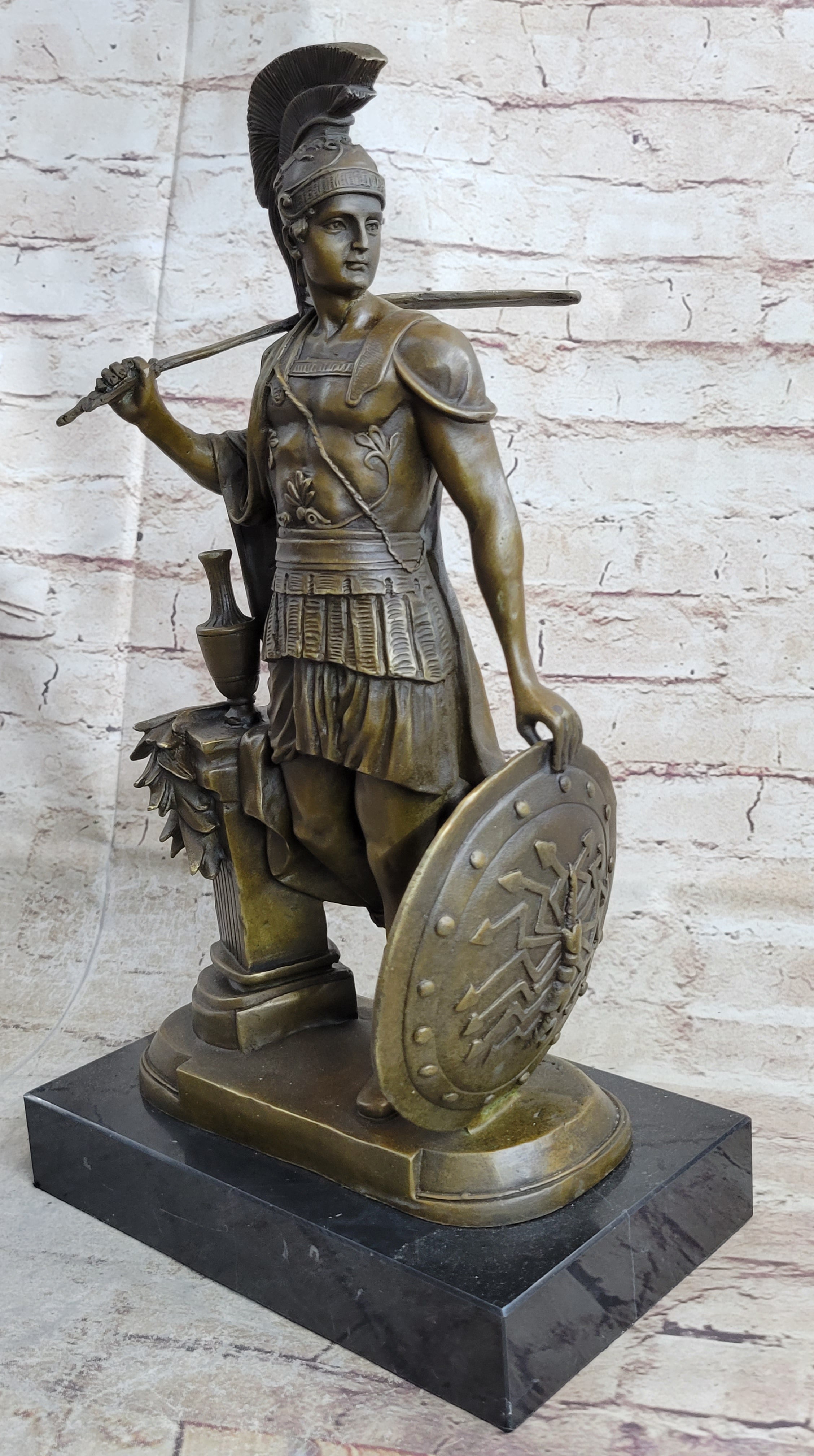 Art Deco Odysseus Roman Warrior Bronze Sculpture Marble Base