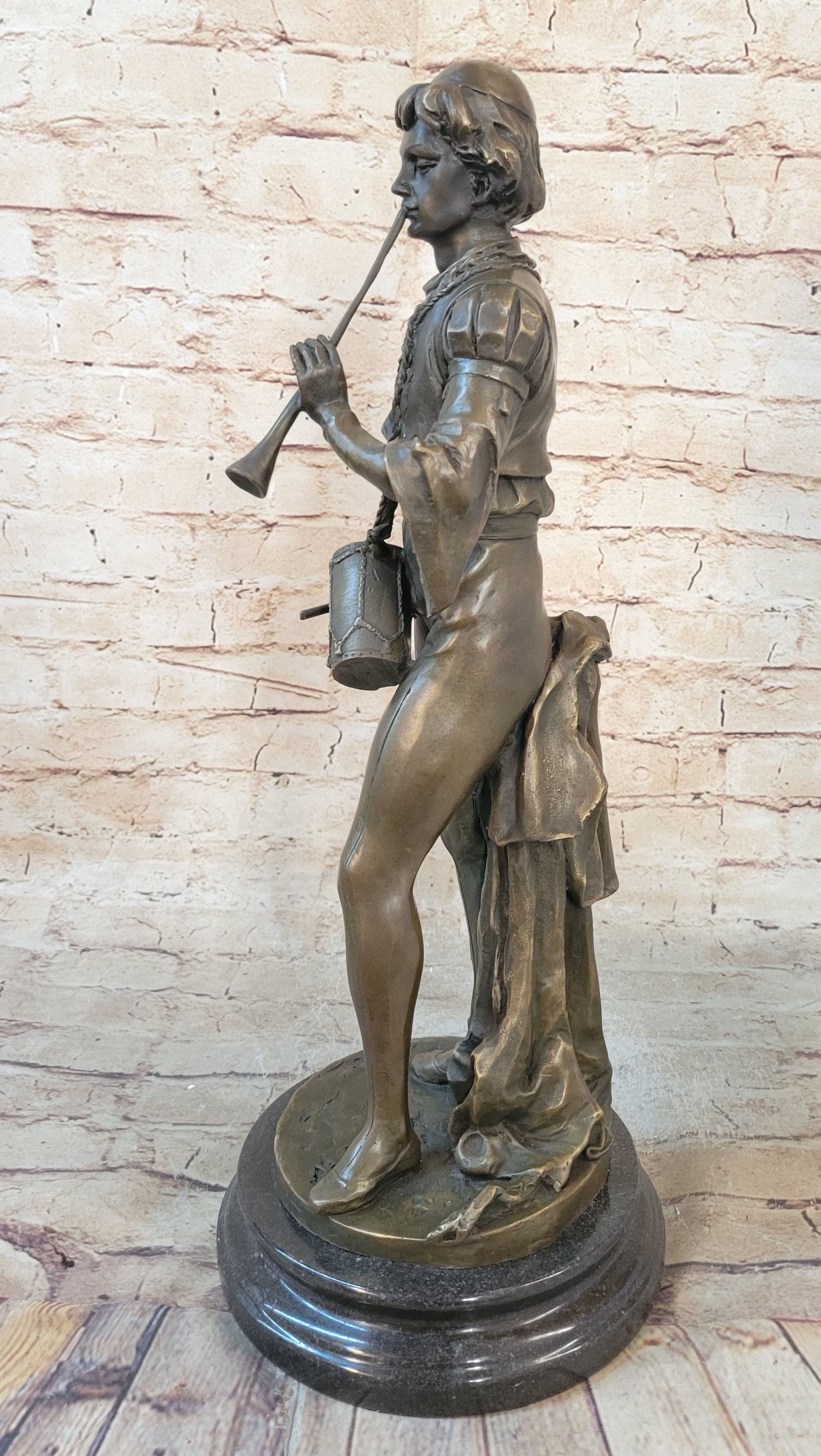 French Civil War Drummer Trumpeter Bronze Sculpture Art