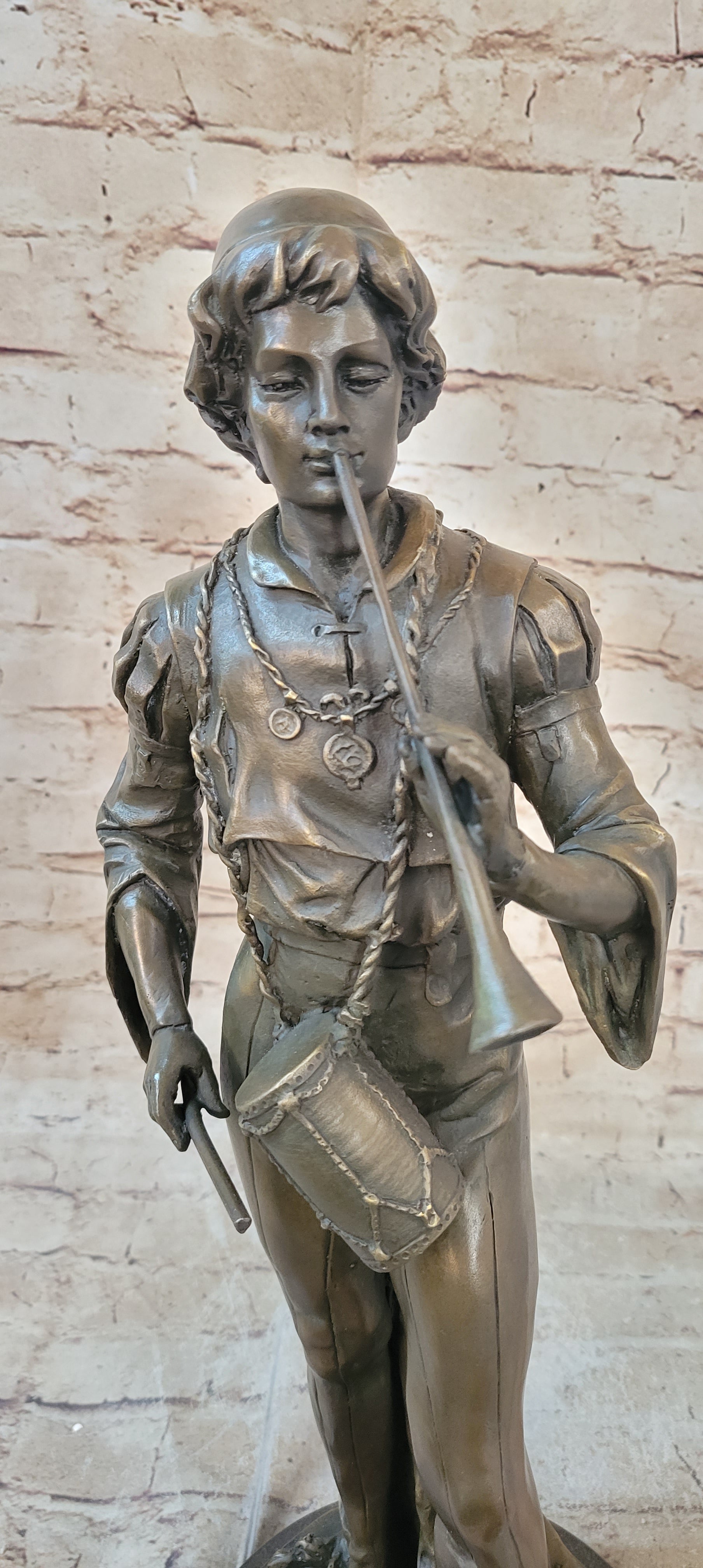 French Civil War Drummer Trumpeter Bronze Sculpture Art