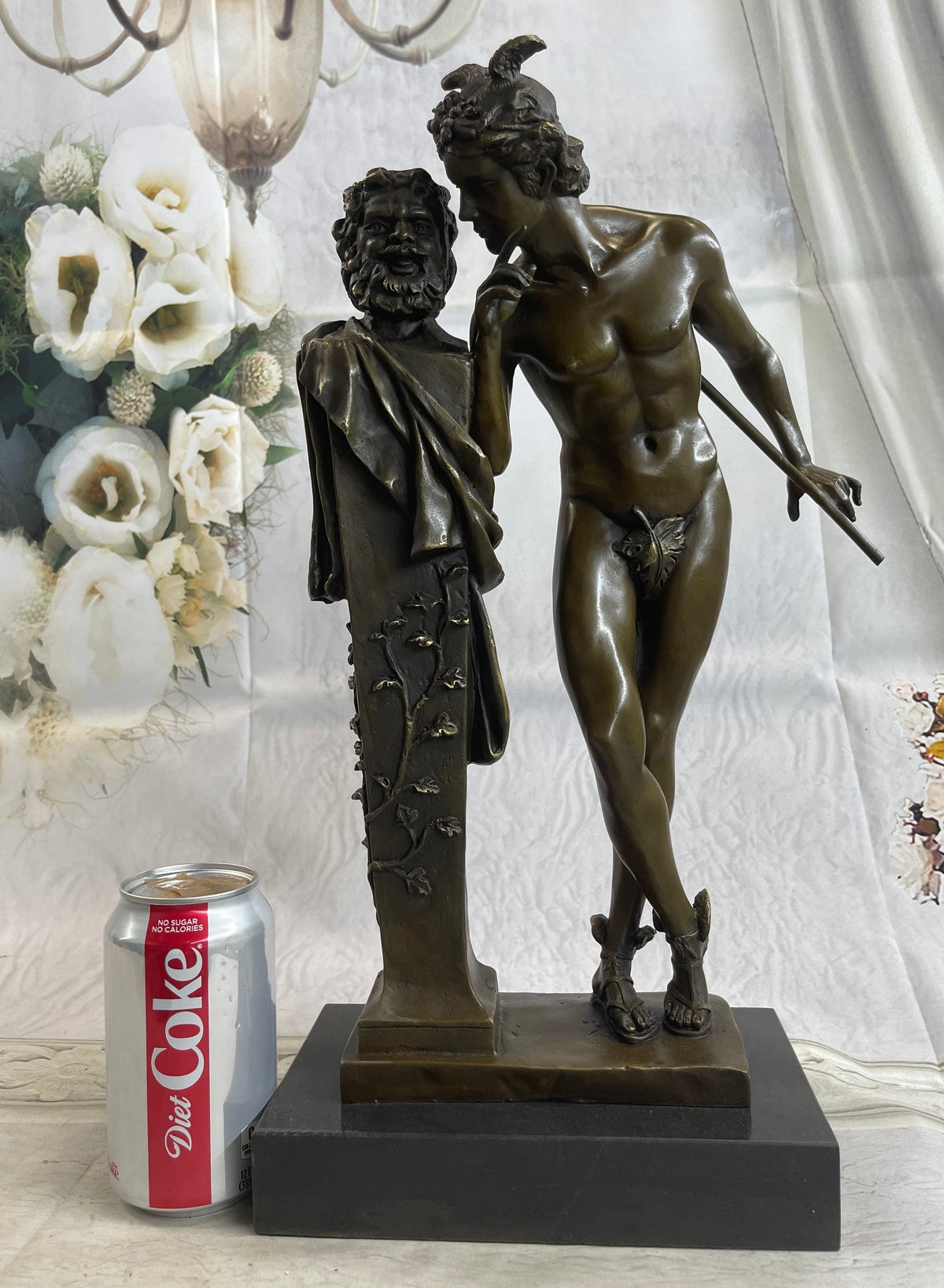 A Secret from on High after Hyppolite Moulin Mercury Hermes Bronze Statue Sculpture 17" x 10"