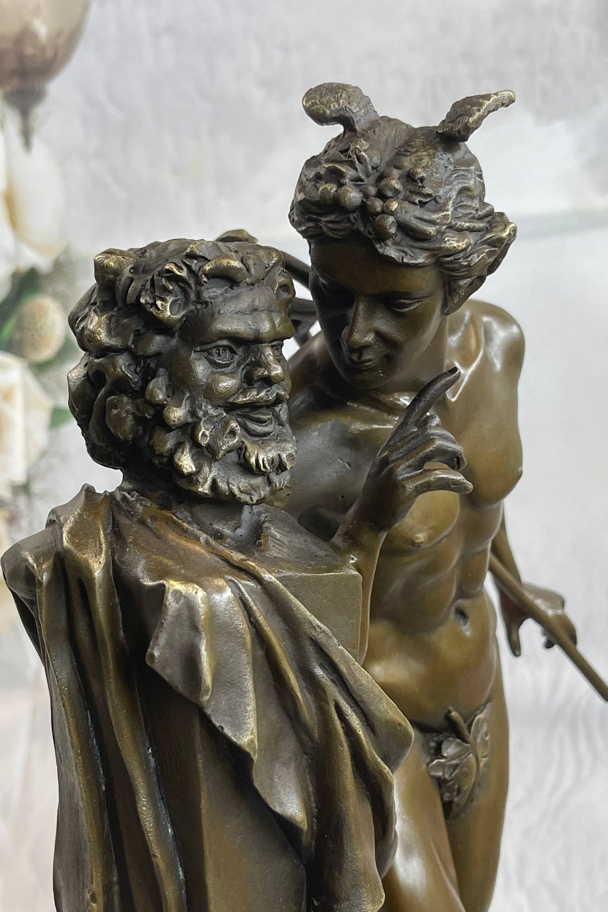 A Secret from on High after Hyppolite Moulin Mercury Hermes Bronze Statue Sculpture 17" x 10"