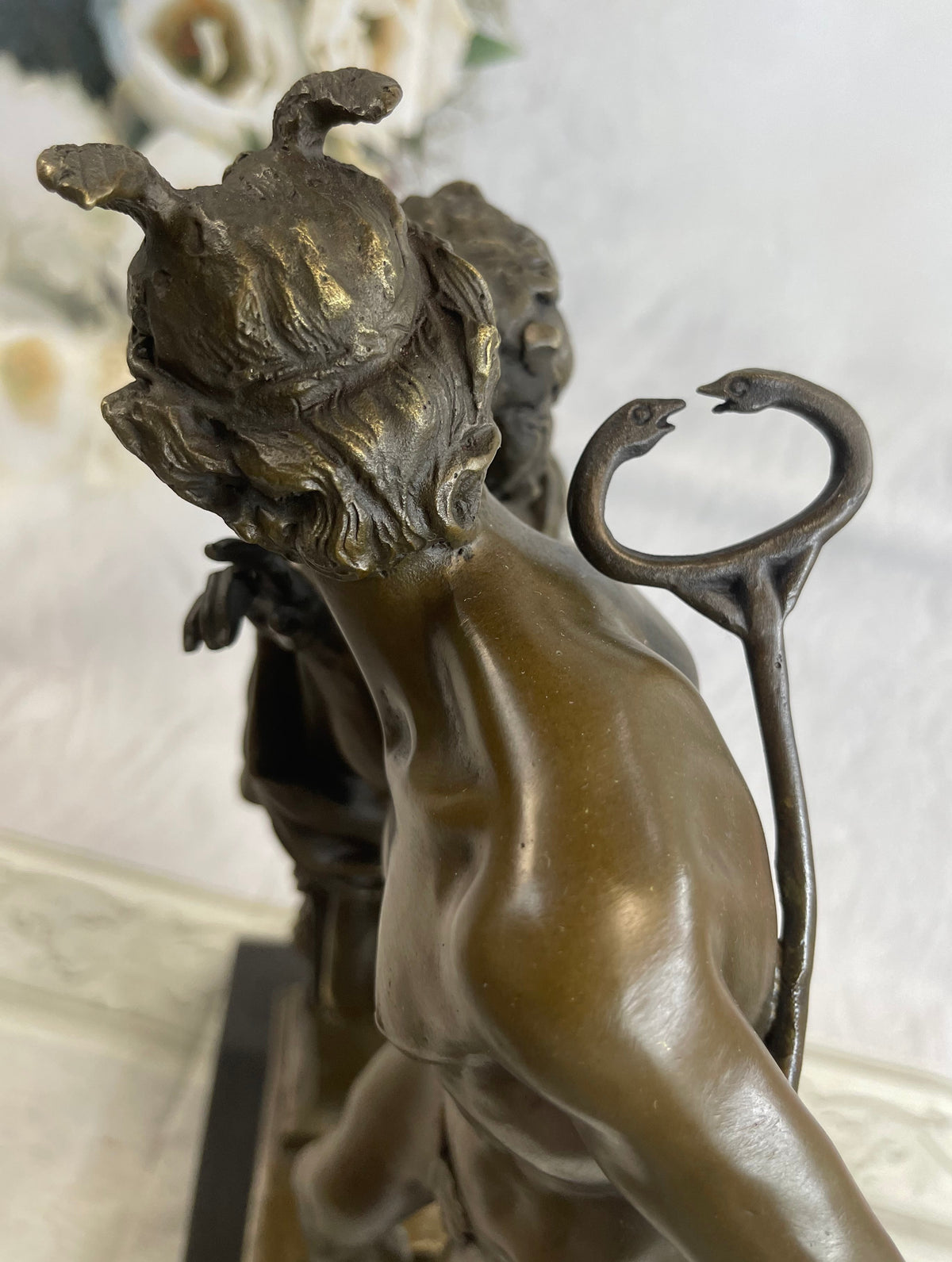 A Secret from on High after Hyppolite Moulin Mercury Hermes Bronze Statue Sculpture 17" x 10"