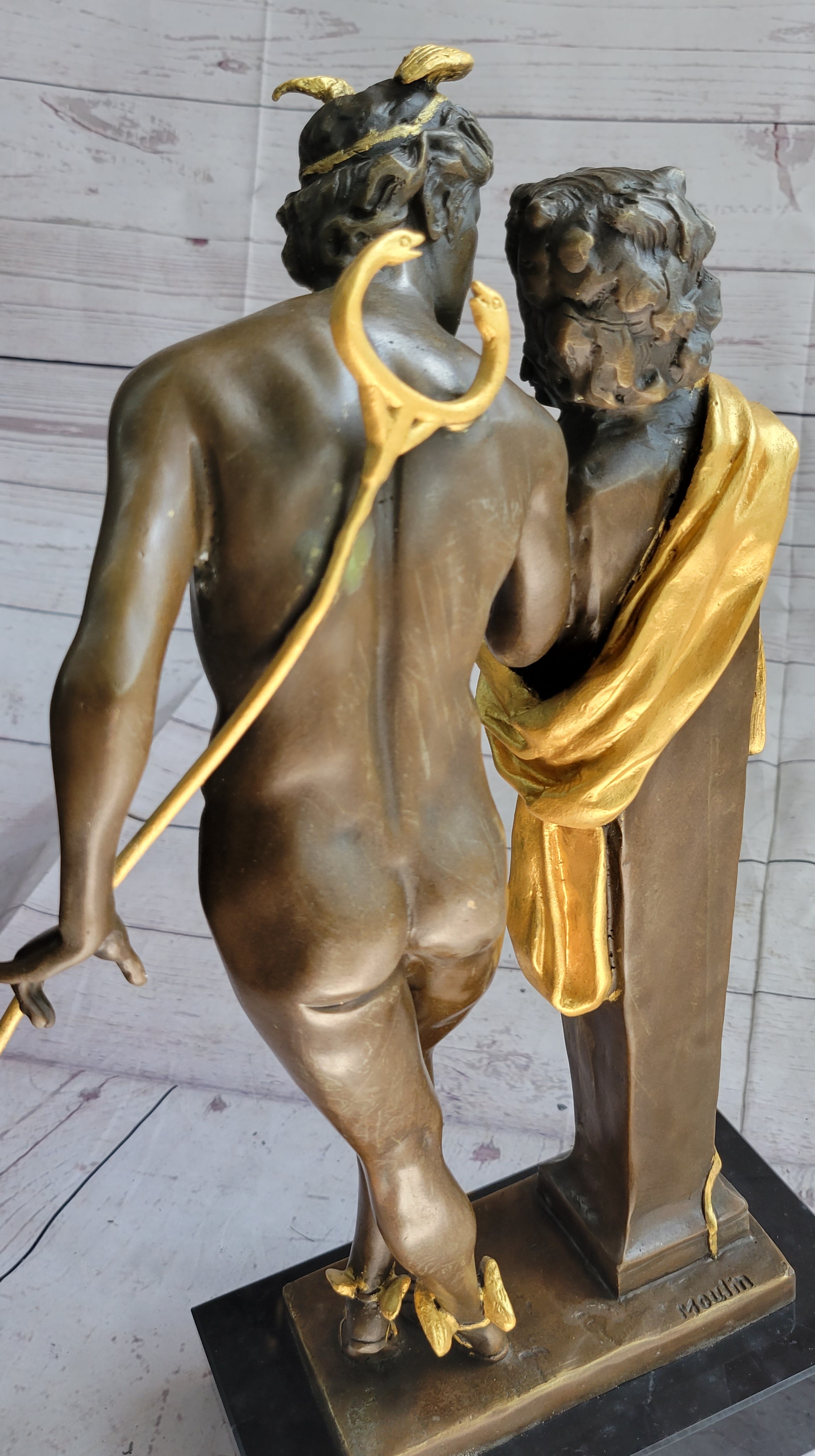 A Secret from on High after Hyppolite Moulin Mercury Hermes Bronze Statue Sculpture Gold 17" x 10"