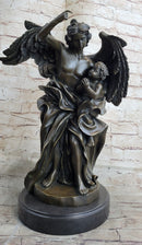 Signed Leonard Large Muscular Angel with Child Bronze Marble