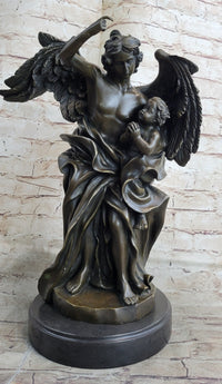 Signed Leonard Large Muscular Angel with Child Bronze Marble