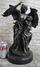 Signed Leonard Large Muscular Angel with Child Bronze Marble