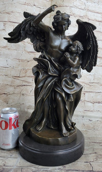 Signed Leonard Large Muscular Angel with Child Bronze Marble