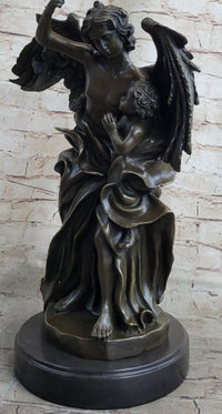 Signed Leonard Large Muscular Angel with Child Bronze Marble