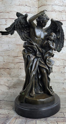 Signed Leonard Large Muscular Angel with Child Bronze Marble