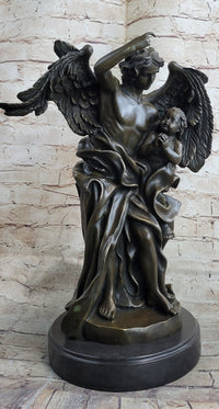 Signed Leonard Large Muscular Angel with Child Bronze Marble