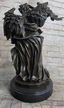 Signed Leonard Large Muscular Angel with Child Bronze Marble