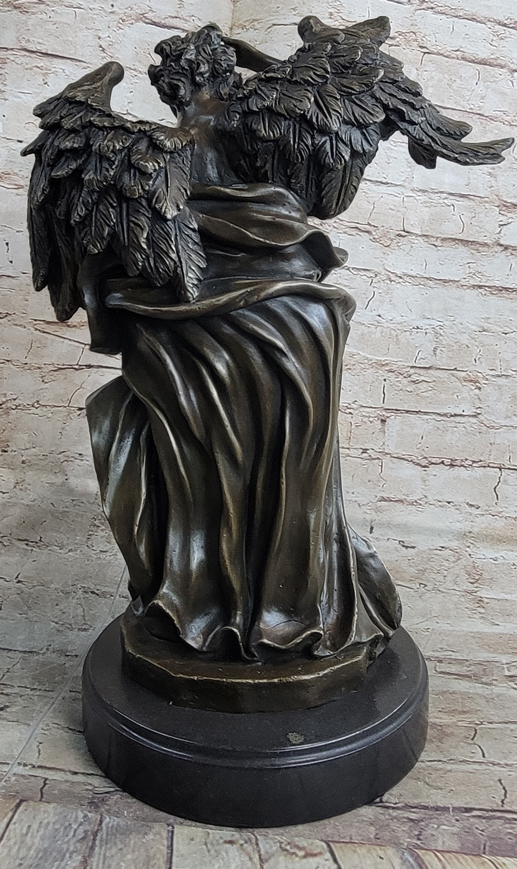 Signed Leonard Large Muscular Angel with Child Bronze Marble