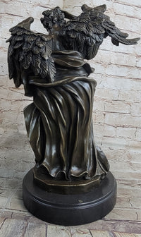 Signed Leonard Large Muscular Angel with Child Bronze Marble