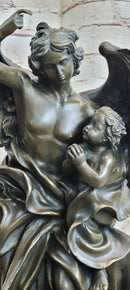 Signed Leonard Large Muscular Angel with Child Bronze Marble