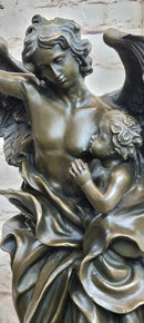 Signed Leonard Large Muscular Angel with Child Bronze Marble