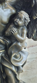 Signed Leonard Large Muscular Angel with Child Bronze Marble