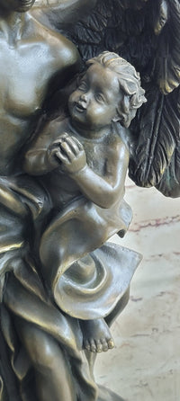 Signed Leonard Large Muscular Angel with Child Bronze Marble