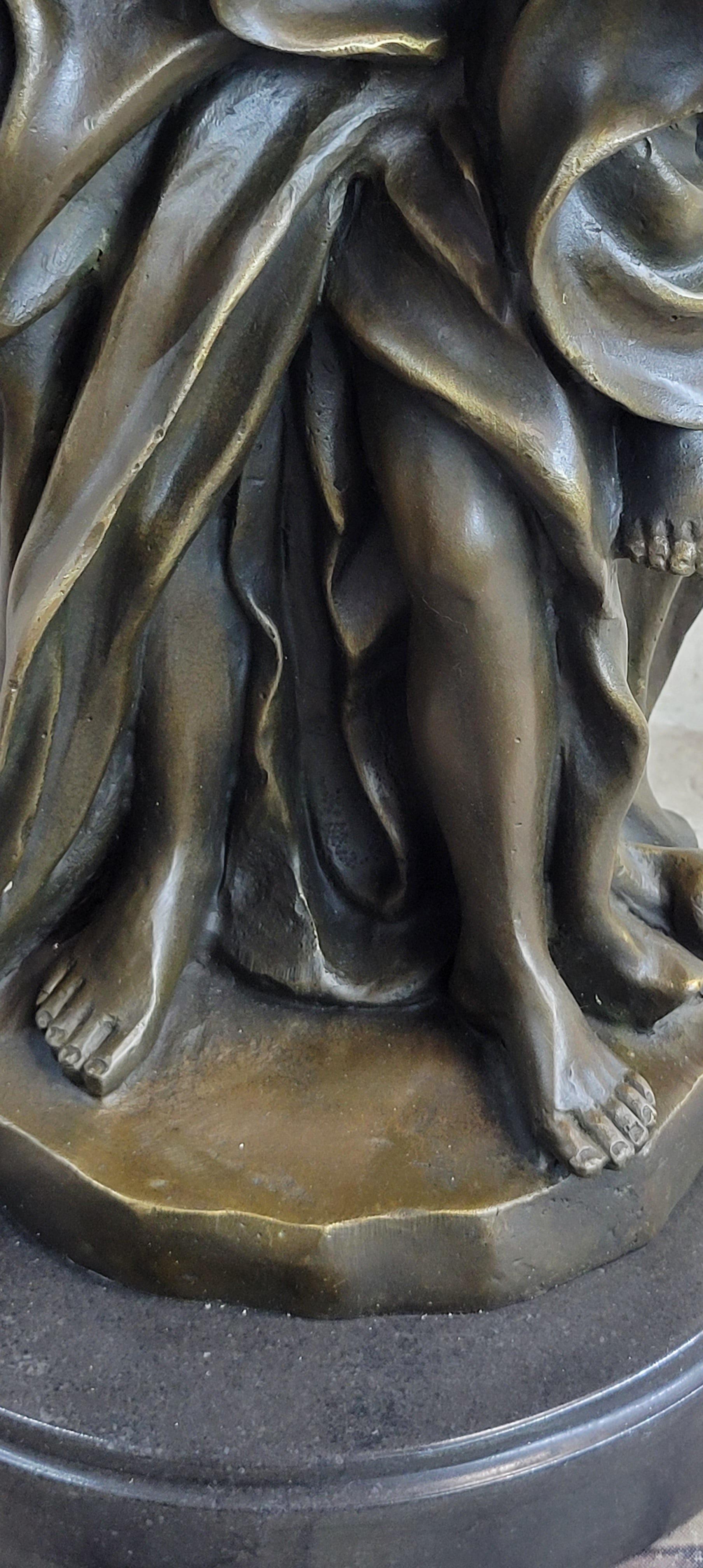 Signed Leonard Large Muscular Angel with Child Bronze Marble