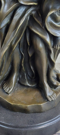 Signed Leonard Large Muscular Angel with Child Bronze Marble