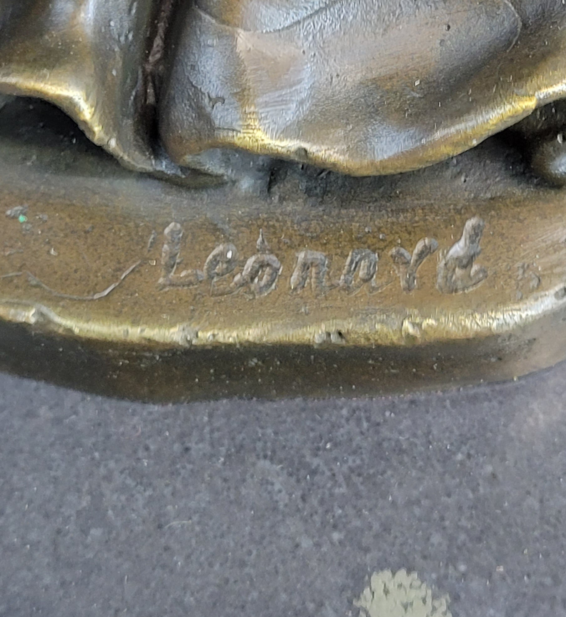 Signed Leonard Large Muscular Angel with Child Bronze Marble