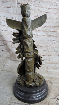 Sign Original Fisher Indian Warrior With Totem Pole Bird Bronze