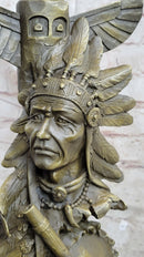 Sign Original Fisher Indian Warrior With Totem Pole Bird Bronze