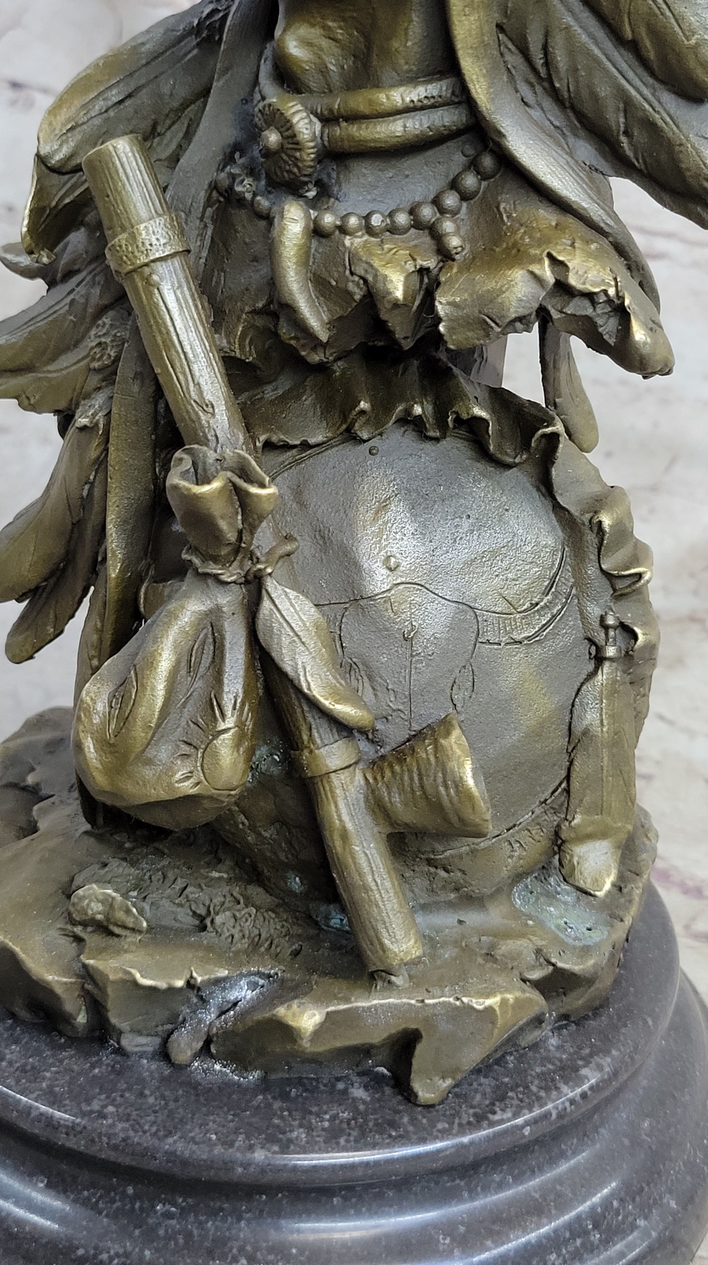 Sign Original Fisher Indian Warrior With Totem Pole Bird Bronze