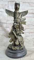 Sign Original Fisher Indian Warrior With Totem Pole Bird Bronze