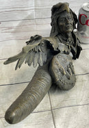 Native American Warrior With Eagle Headdress Bronze Sculpture