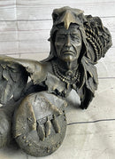 Native American Warrior With Eagle Headdress Bronze Sculpture