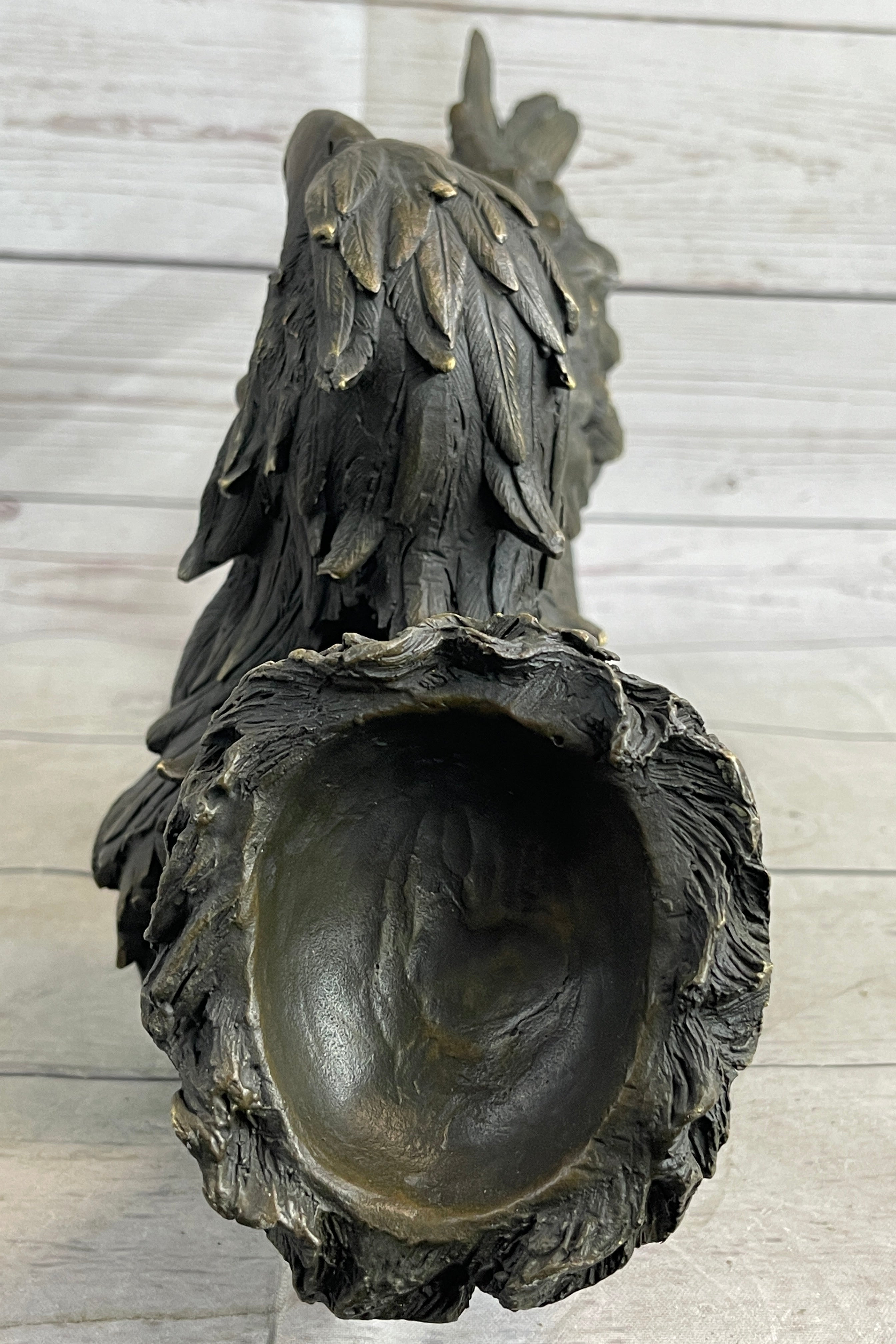 Native American Warrior With Eagle Headdress Bronze Sculpture