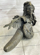 Native American Warrior With Eagle Headdress Bronze Sculpture