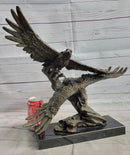 Two Eagles in Flight Bronze Metal Sculpture on Marble Base
