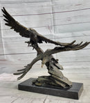 Two Eagles in Flight Bronze Metal Sculpture on Marble Base