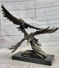 Two Eagles in Flight Bronze Metal Sculpture on Marble Base