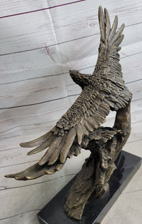 Two Eagles in Flight Bronze Metal Sculpture on Marble Base
