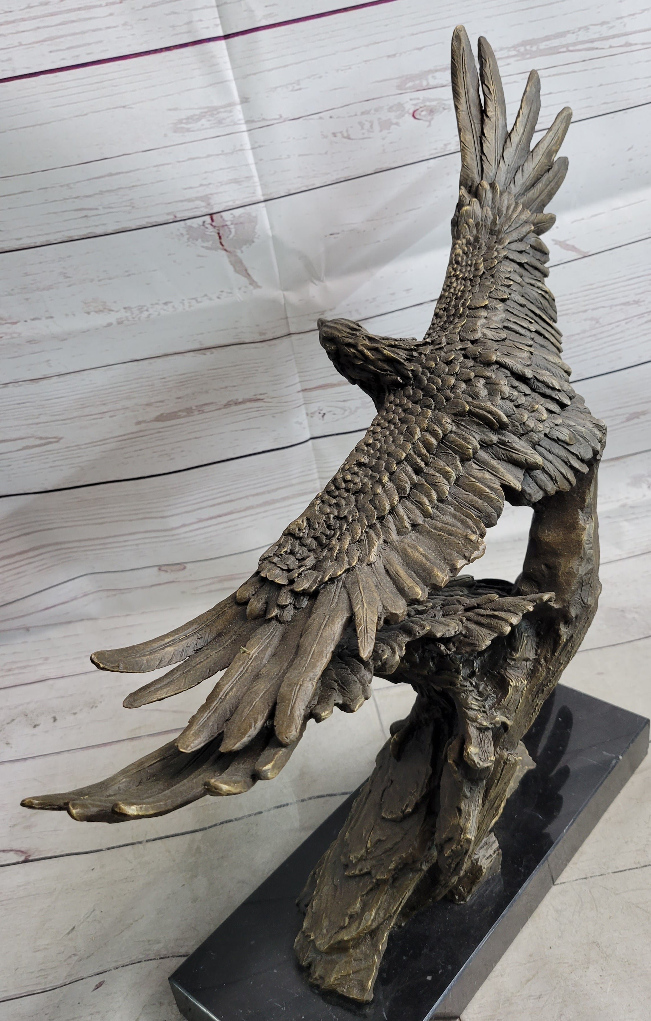 Two Eagles in Flight Bronze Metal Sculpture on Marble Base