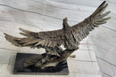 Two Eagles in Flight Bronze Metal Sculpture on Marble Base